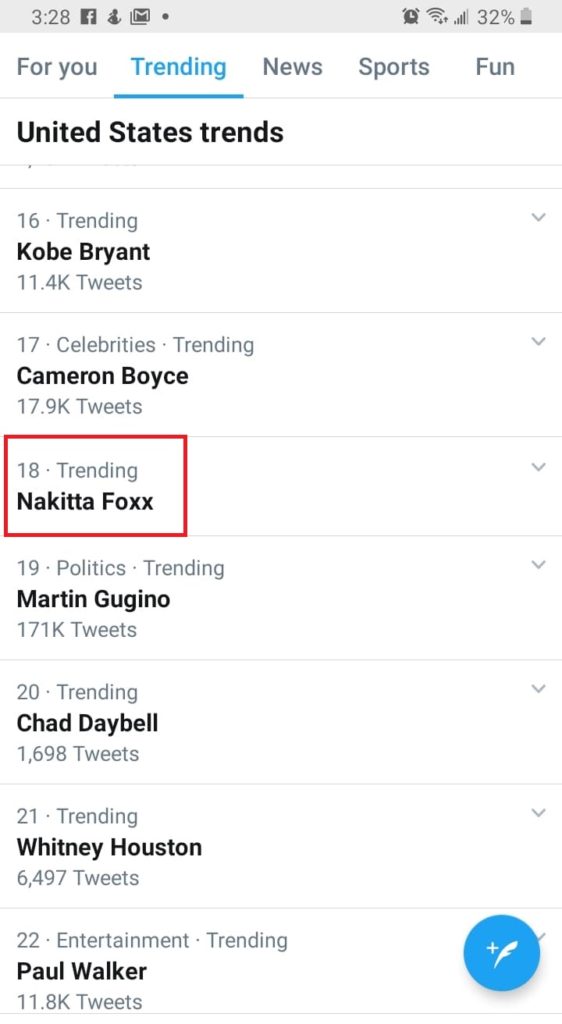 Nakitta Foxx - Twitter trends